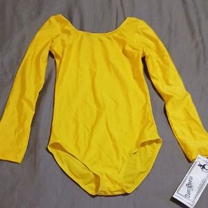 Yellow Long Sleeve Leotard Dance Wear for Kids 12-14 NWT